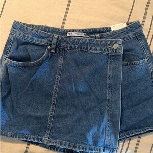 Zara Blue Wrap-Front Denim Mini Skirt/SKORT